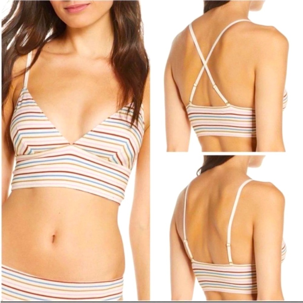 Madewell Kealy Striped Longline Bralette in Cherry Blossom in Size Large